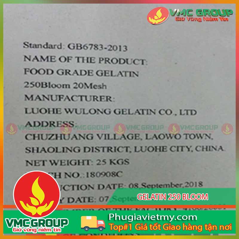 GELATIN A250 BLOOM TRUNG QUOC GELATIN A250 BLOOM TRUNG QUOC