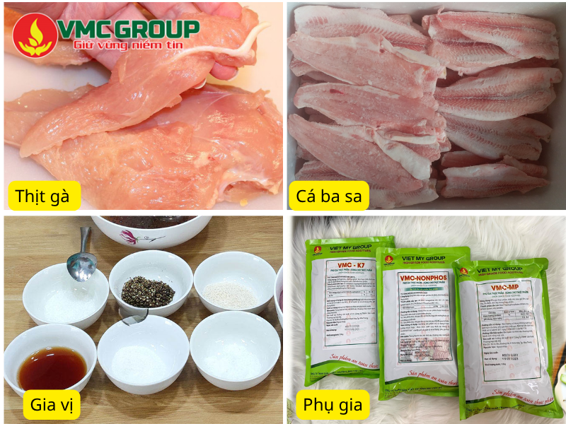 Thành phần nguyên liệu sản xuất giò gà pha cá